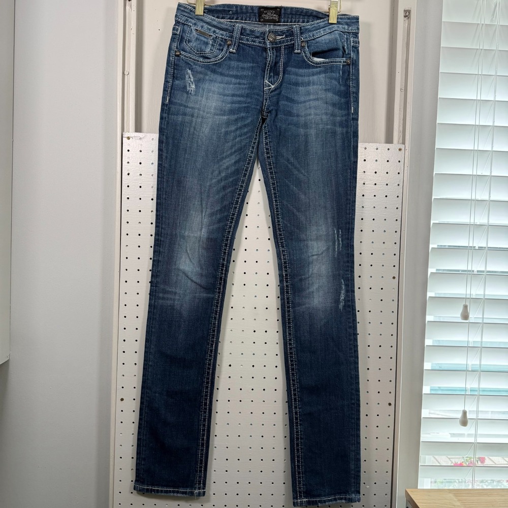 Rerock for Express Skinny Jeans Women's Blue Denim Distressed Slim Fit - 4L